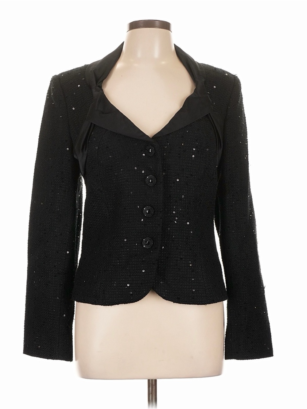 David Meister Black Sequin-Embellished Blazer Evening Cocktail Brocade - Size 10